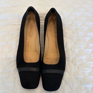 Salvatore Ferragamo Black Fabric Square-Toe Pumps